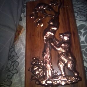 Copper Bear Wall Art on Wooden Plaque
